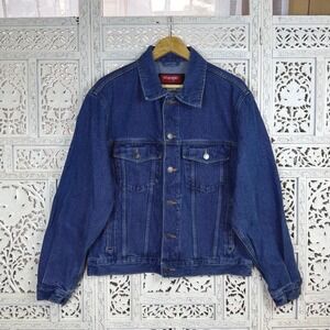 Vtg Wrangler Hero Medium Dark Wash Trucker Retro Denim Jacket Sz Mens Medium